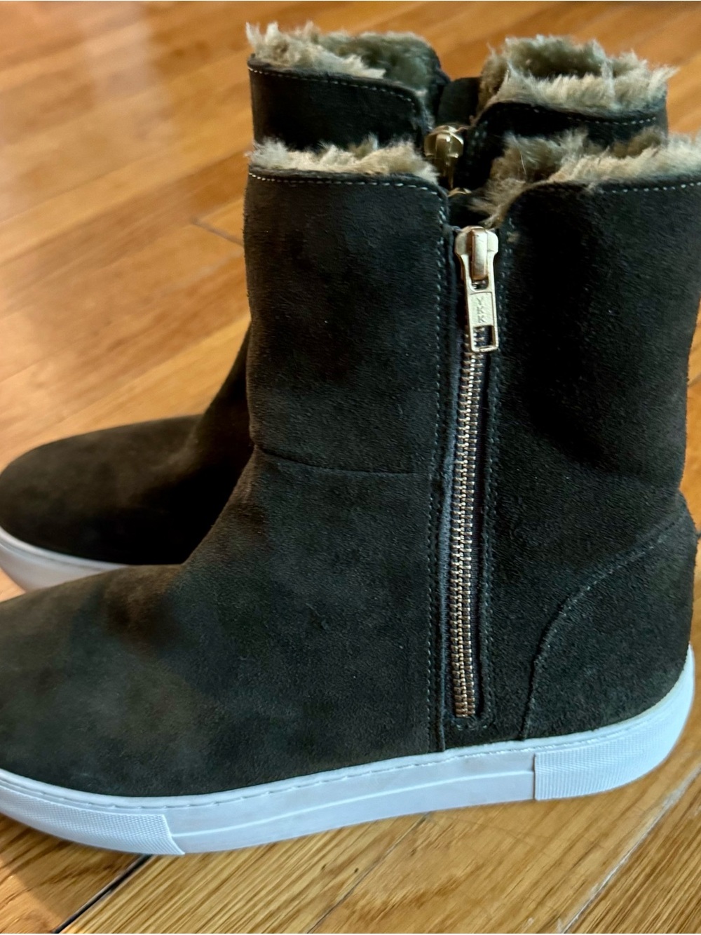 J/SLIDES Black Faux-Suede Fur-Lined Side-Zip Ankle Boots